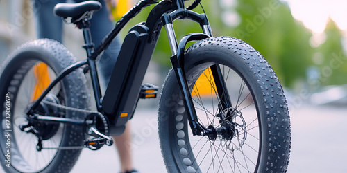 Black Electric Fat Tire Bicycle with Integrated Battery
