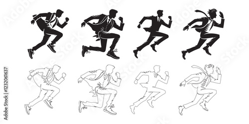 Businessmen Running in Silhouette and Outline