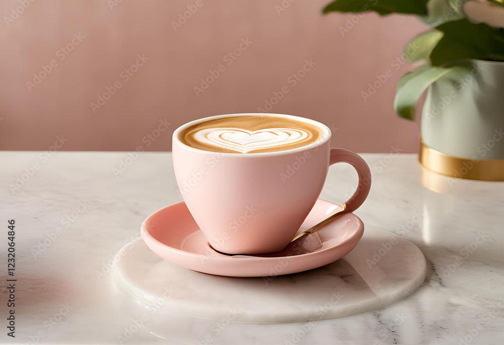 pastel pink coffee cup with heart latte art
pastel pink coffee cup with heart latte art