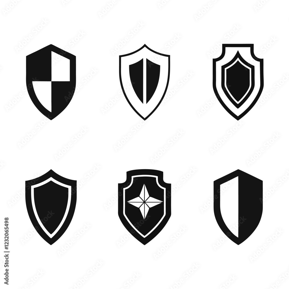 Collection of Simple Black and White Shield Icons Collection of Simple Black and White Shield Icons