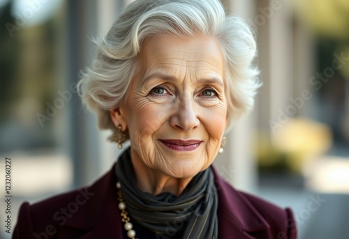 Serene and stylish old woman in natural light photo