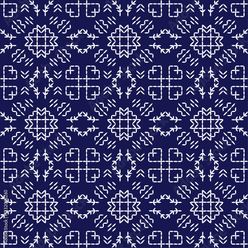 Japanese stitch embroidery Sashiko abstract artwork seamless geometric pattern printed background fabric wallpaper hand drawn line

