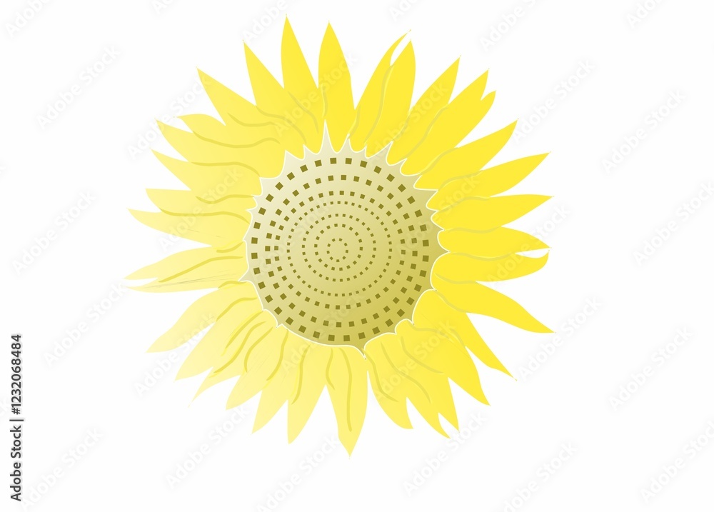 illustration of a sunflower, depicted in a flat, graphic style. The flower is composed of bright yellow petals radiating outwards from a central core illustration of a sunflower, depicted in a flat, graphic style. The flower is composed of bright yellow petals radiating outwards from a central core