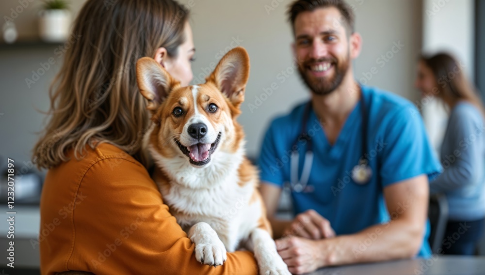 Woman With Welsh Corgi at Veterinarian Clinic Visit Experiencing Trust and Pet Care Woman With Welsh Corgi at Veterinarian Clinic Visit Experiencing Trust and Pet Care