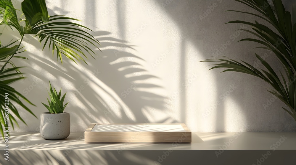 Lush vibrant tropical foliage casting soft natural shadows across a minimalist sunlit interior space The scene evokes a sense of calm tranquility and natural harmony Lush vibrant tropical foliage casting soft natural shadows across a minimalist sunlit interior space The scene evokes a sense of calm tranquility and natural harmony