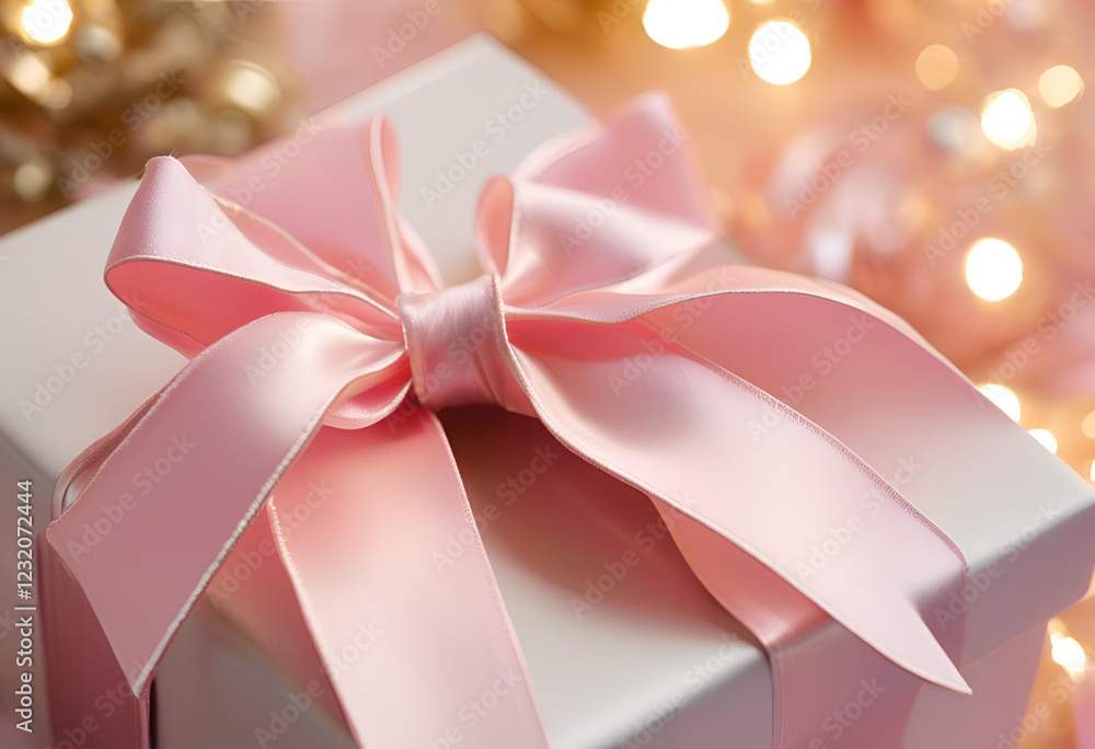 Fototapeta premium pink satin bow on luxury gift box 
