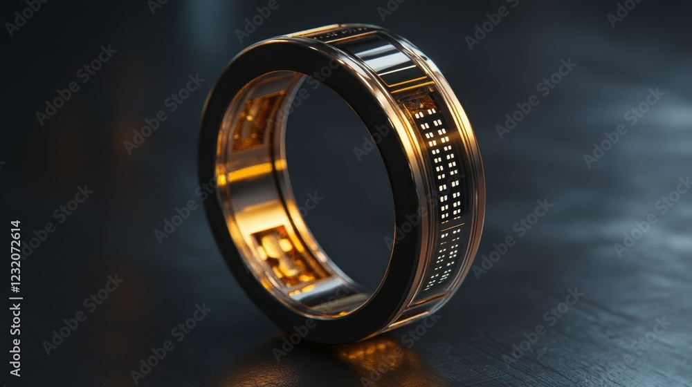detailed closeup view of a sleek smart ring on a table detailed closeup view of a sleek smart ring on a table