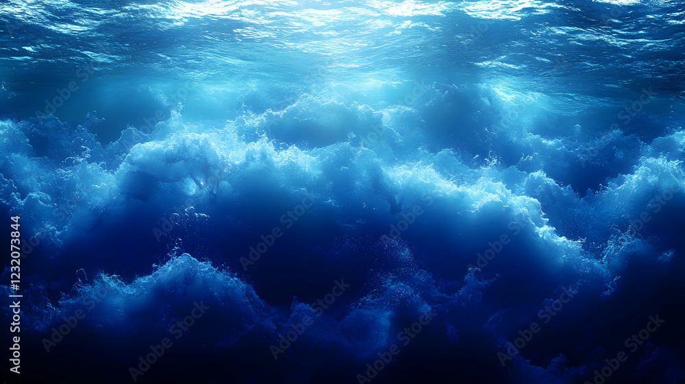 Fototapeta premium Abstract Underwater Scene Dark Blue Ocean Waves Texture