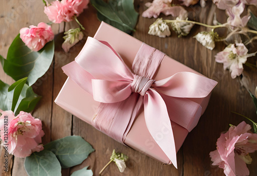 beautifully wrapped pink gift with elegant bow
