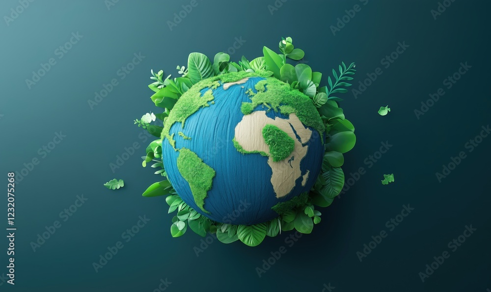 Sustainable Earth Model Surrounded by Lush Greenery, Symbolizing Environmental Awareness and Nature Conservation Sustainable Earth Model Surrounded by Lush Greenery, Symbolizing Environmental Awareness and Nature Conservation