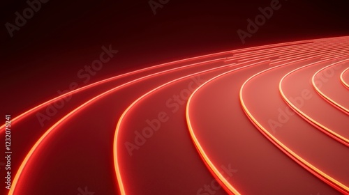 Glowing Red Lines on a Running Track in a Dark Background