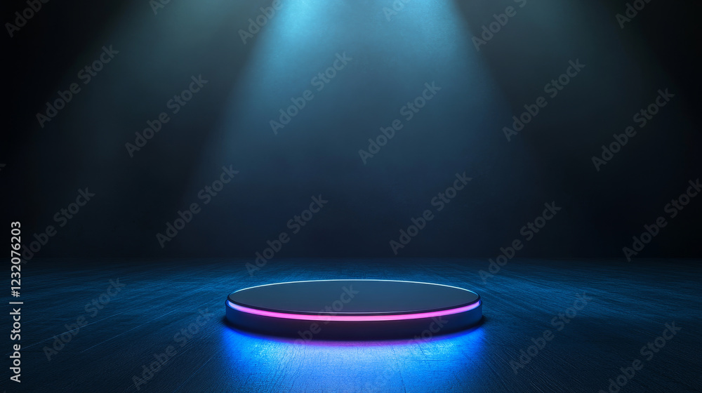 Abstract digital technology circle UI future HUD virtual interface. Hi-tech circle Futuristic 3D stage. Hologram of digital rings in dark room. GUI, UI. Virtual reality podium or portal. Vector EPS10. Abstract digital technology circle UI future HUD virtual interface. Hi-tech circle Futuristic 3D stage. Hologram of digital rings in dark room. GUI, UI. Virtual reality podium or portal. Vector EPS10.