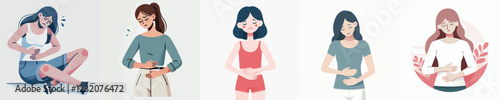 vector set of women holding a sick stomach