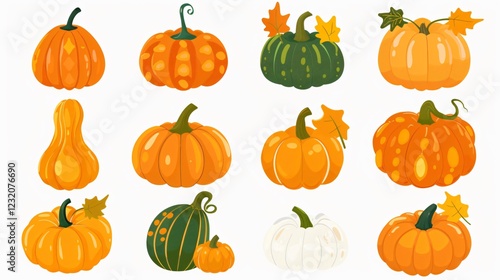 Vibrant Pumpkins Color Icon: Autumn Vegetables Harvested from Farm