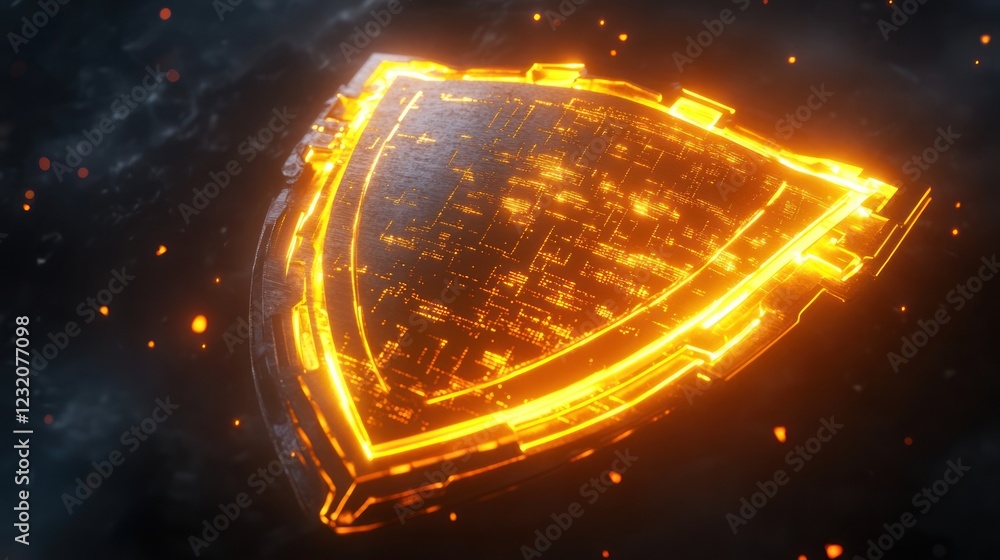 Fototapeta premium Glowing digital shield, cybersecurity concept.