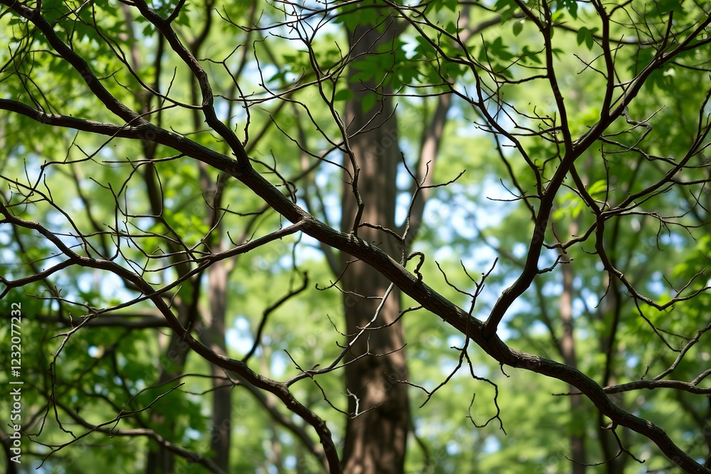 Sunlit Branches: A Serene Forest Canopy in Spring Sunlit Branches: A Serene Forest Canopy in Spring