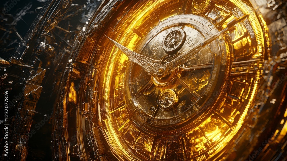 Fototapeta premium Detailed and Intricate Close-up of a Golden Clock Mechanism
