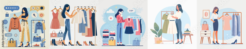 vector of woman choosing clothes vector of woman choosing clothes