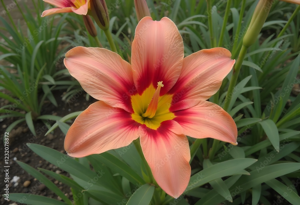 Peach Daylily Blossom: A Serene Garden Jewel Peach Daylily Blossom: A Serene Garden Jewel
