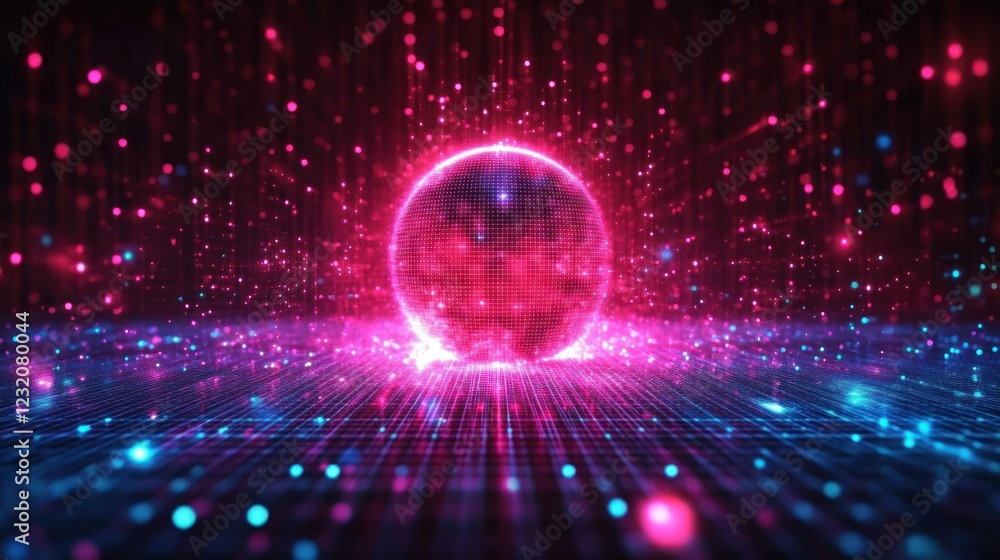 Abstract Digital Sphere: Neon Glow and Particle Effects Abstract Digital Sphere: Neon Glow and Particle Effects