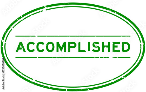 Grunge green accomplished word oval rubber seal stamp on white background