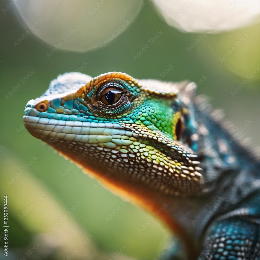 Fototapeta premium Close-up of a colorful lizard with vibrant scales.