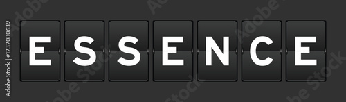 Black color analog flip board with word essence on gray background