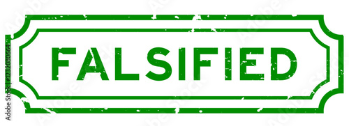 Grunge green falsified word square rubber stamp on white background