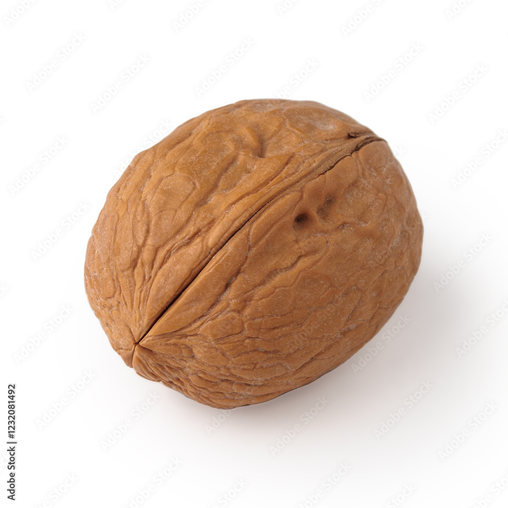 Natural walnut shells resting on a clean surface, showcasing their rustic texture and form Natural walnut shells resting on a clean surface, showcasing their rustic texture and form
