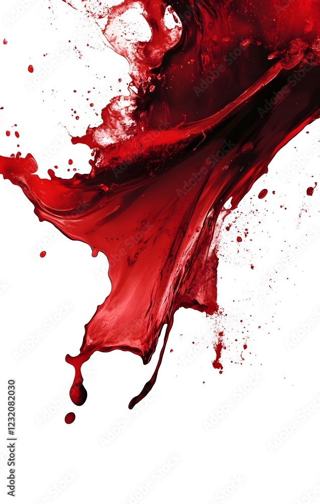 Vibrant red paint fluid flowing on a white background, creates a visual effect, generative AI Vibrant red paint fluid flowing on a white background, creates a visual effect, generative AI