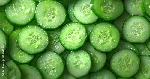 fresh cucumber slices top view macro green background crisp texture organic natural