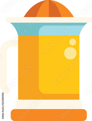 This vector illustration shows a manual citrus juicer extracting juice, isolated on a white background