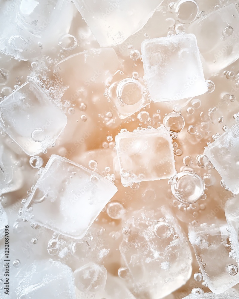Macro view of ice cubes showcasing intricate cracks and bubbles in exceptional clarity with ample copy space. Generative AI Macro view of ice cubes showcasing intricate cracks and bubbles in exceptional clarity with ample copy space. Generative AI