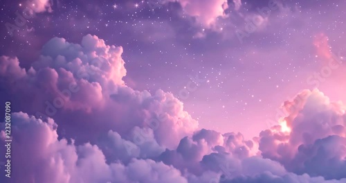 dreamy pink purple sky clouds cinematic stars twinkling ethereal fantasy digital art
