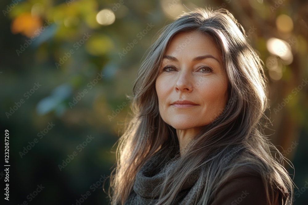 Naklejka premium Woman with long hair and scarf
