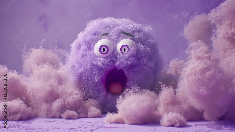 Surprised Purple Emoji With Wide Eyes and Open Mouth Floating on Pastel Purple Cloud-Like Background Creates a Whimsical Atmosphere Surprised Purple Emoji With Wide Eyes and Open Mouth Floating on Pastel Purple Cloud-Like Background Creates a Whimsical Atmosphere