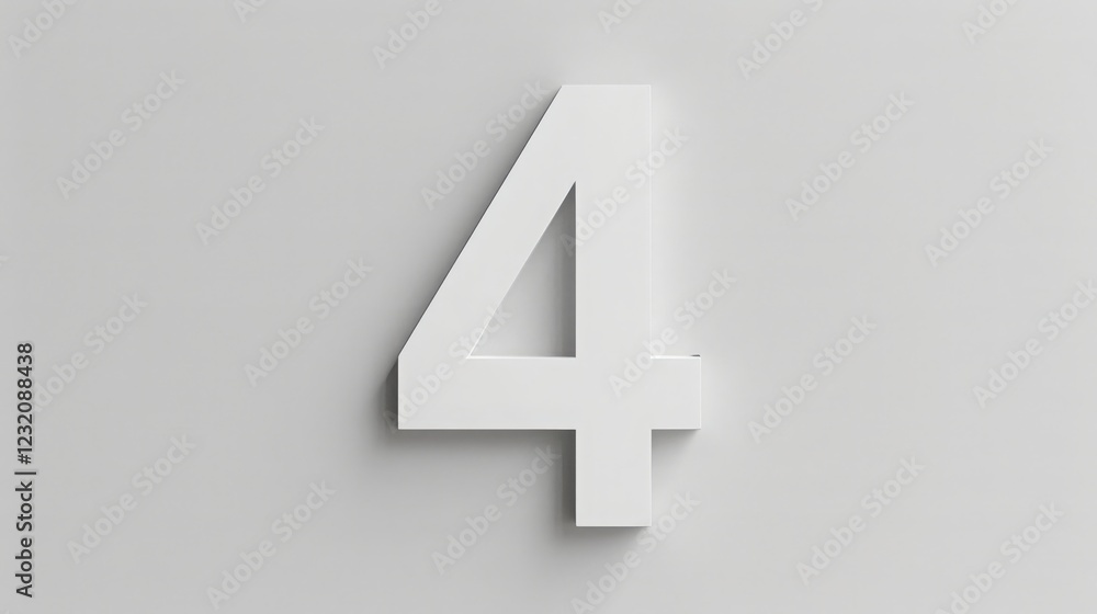 Fototapeta premium Bold Number Four Displayed Prominently on a Minimalist White Background, Creating a Striking Visual Effect and Capturing Attention Effortlessly