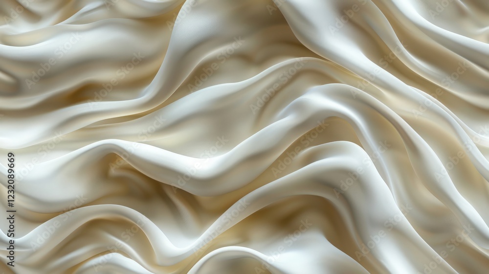 Fototapeta premium Flowing Beige Silk Drape Creates an Elegant Play of Light and Shadow With Gentle Curves and Ripples of Fabric