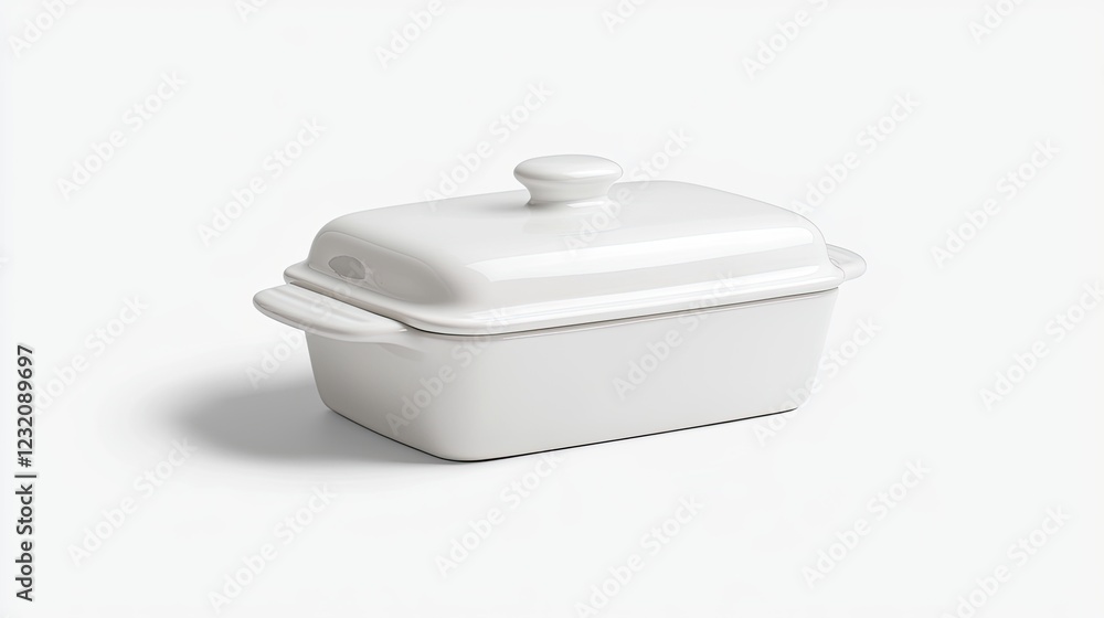 White Ceramic Butter Dish with Lid on Clean Background White Ceramic Butter Dish with Lid on Clean Background