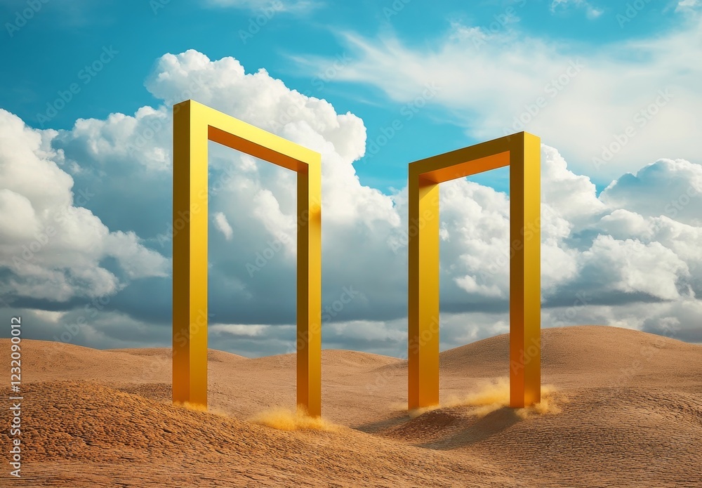 Golden gates in desert landscape. Golden gates in desert landscape.