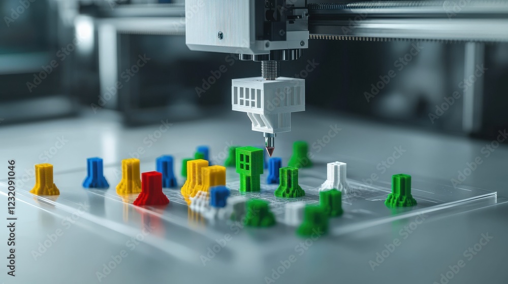 A 3D printer creating intricate architectural models. A 3D printer creating intricate architectural models.