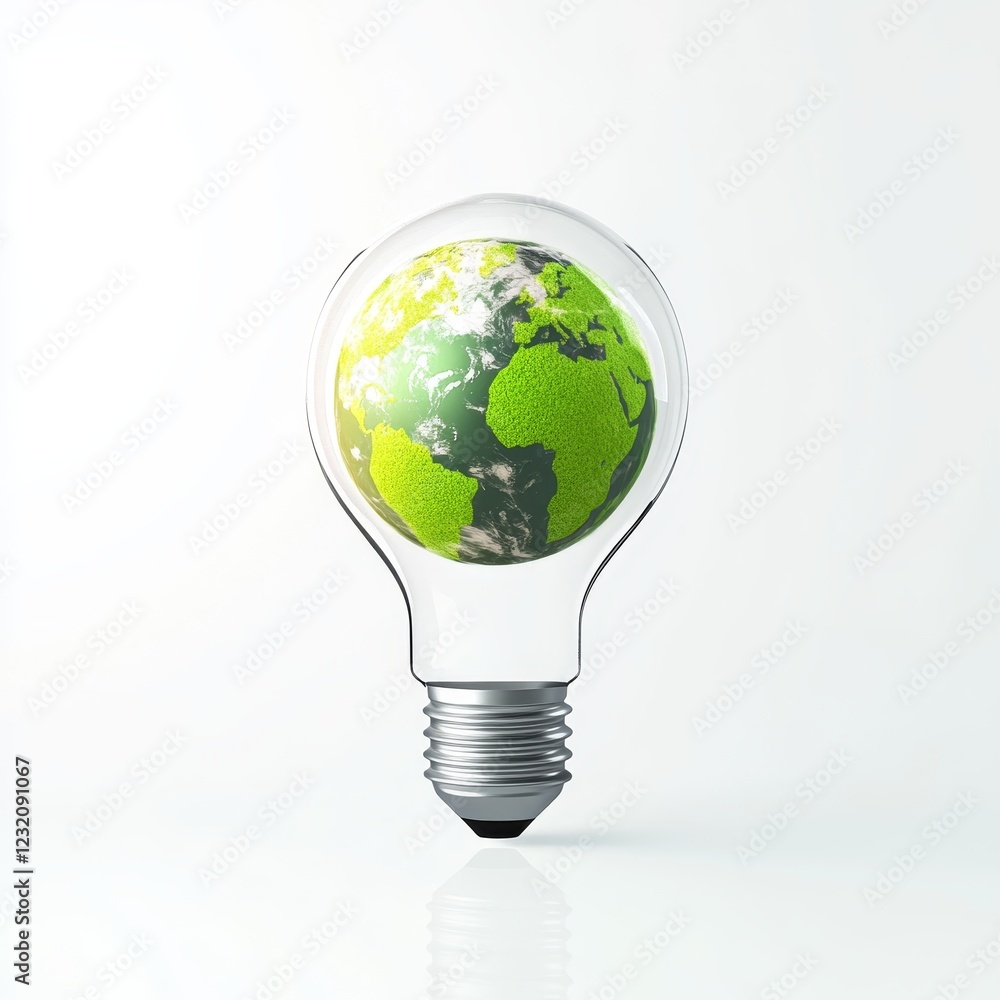 Green Earth inside a lightbulb, symbolizing eco-friendly energy and sustainability. Green Earth inside a lightbulb, symbolizing eco-friendly energy and sustainability.