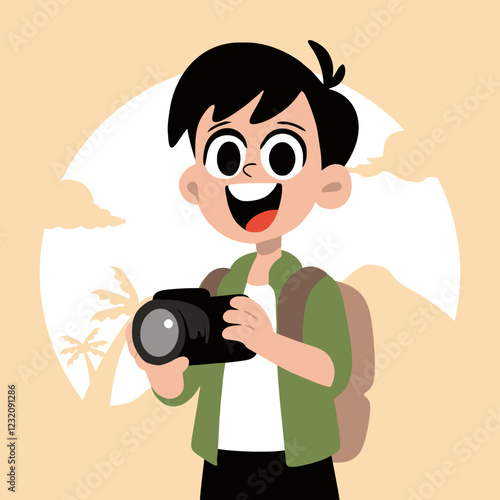 teen boy holding camera while traveling