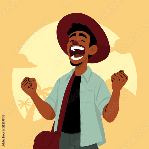 young man is happy while traveling