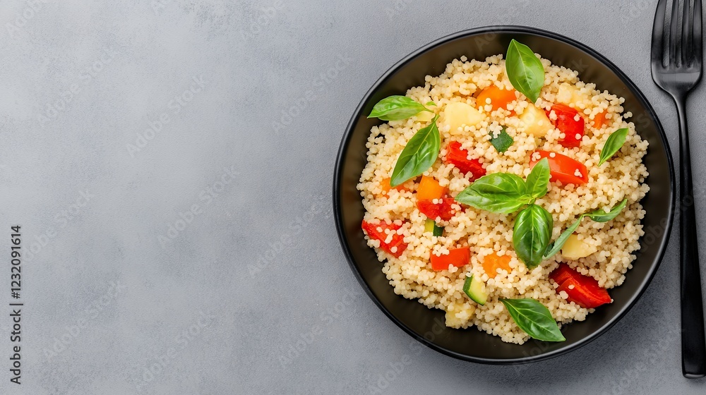 Vibrant Couscous Salad With Colorful Vegetables And Fresh Basil Vibrant Couscous Salad With Colorful Vegetables And Fresh Basil