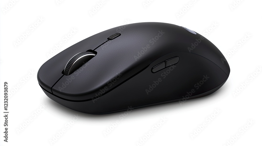 Sleek Black Wireless Computer Mouse on White Background Sleek Black Wireless Computer Mouse on White Background
