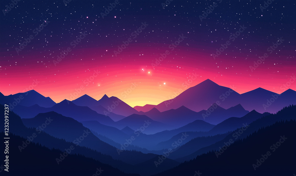 Silhouette of Mountains Under a Star-Filled Sky, Capturing the Majesty of the Night Landscape Silhouette of Mountains Under a Star-Filled Sky, Capturing the Majesty of the Night Landscape