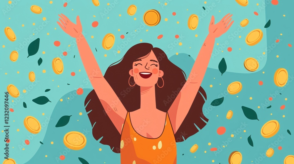 Successful Woman Celebrating Earnings and Savings Successful Woman Celebrating Earnings and Savings