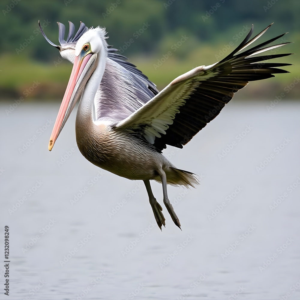 Pink-backed Pelican in Flight: A Graceful Avian Portrait Pink-backed Pelican in Flight: A Graceful Avian Portrait