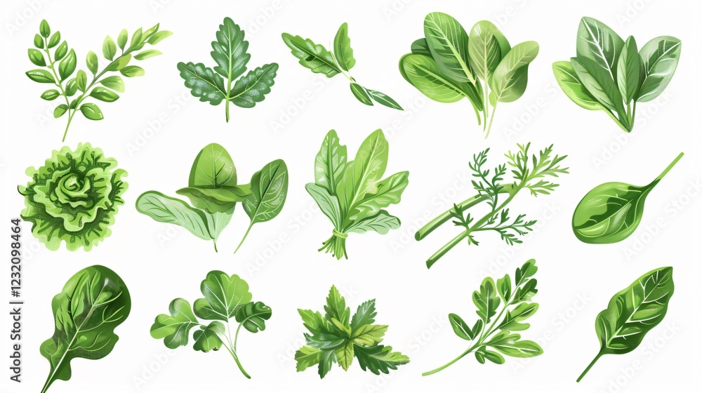 Green Vegetables Leaf Set for Fresh Salad Preparation Green Vegetables Leaf Set for Fresh Salad Preparation